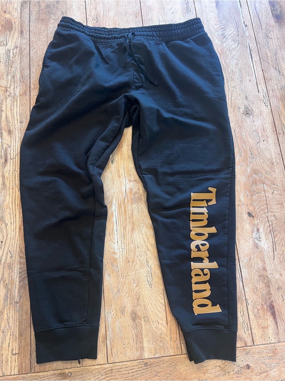 Timberland Men’s Black Logo Fleece Jogger Pants 2XL Drawstring Streetwear Lounge